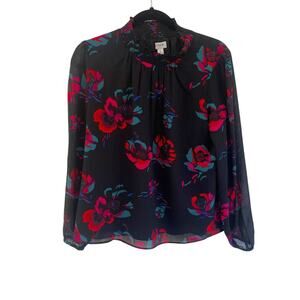 J Crew, Black and floral long sleeve top, Size Small